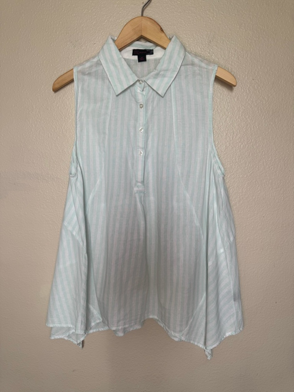 JW Style 100% Cotton Light Blue Striped Sleeveless Collared Top - Women's Tank